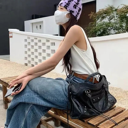 2026 Trendy Motorcycle Bags Women's City Tote Bag Y2k Classic Street Fashionable Shoulder Pu Leather Crossbody Handbag