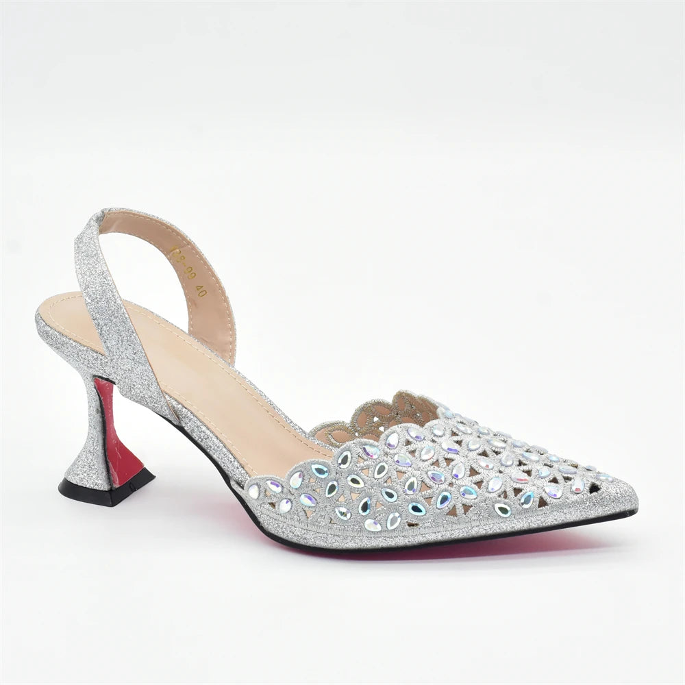 New Arrival Nigeria Women Designer Shoes and Bags Decorated with Rhinestone Wedding Italian Shoes Bag Set Pumps Women Luxury