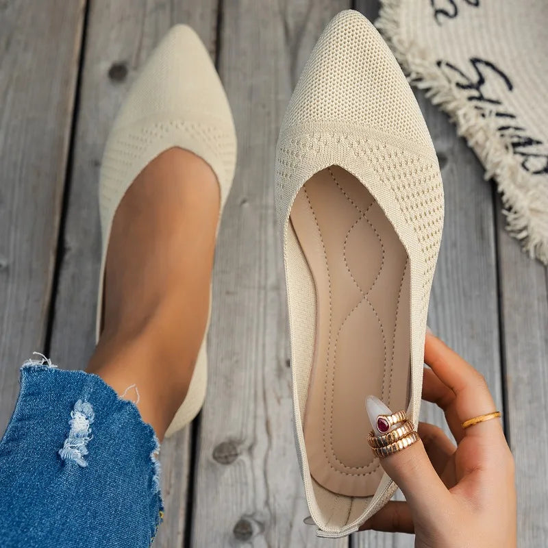 Summer Fashion Solid Color Low-Top Shoes Luxury Round Toe Women's Knit Slip-on Outdoor Walking Shopping Women's Flat Shoes 36-43