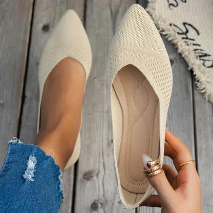 Summer Fashion Solid Color Low-Top Shoes Luxury Round Toe Women's Knit Slip-on Outdoor Walking Shopping Women's Flat Shoes 36-43