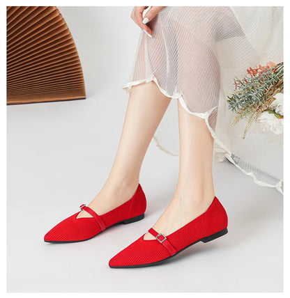Women's flat shoes with pointed soft knitted sole breathable and comfortable shoes Spring and Autumn 2024 new model