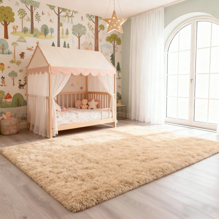 Area Rugs for Living Room Bedroom: Camel Soft Fluffy Shag Upgrade Non-Slip High Pile Carpet Large Fuzzy Plush Indoor Floor Decor Shaggy Rug Dorms Playroom Nursery Modern Hom