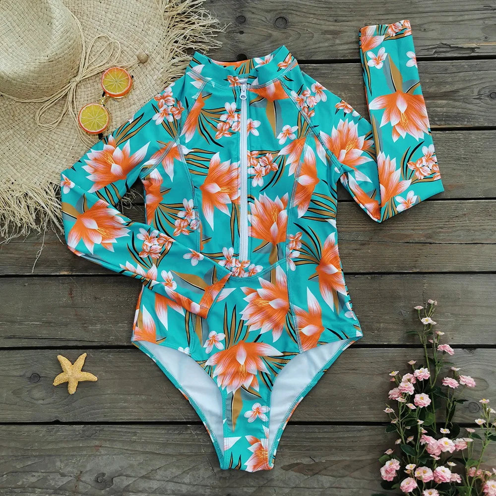 MUOLUX Rash Guard 2024 Long Sleeve One Piece Women Swimsuits Swimwear Female Monokini Uv Sun Protectio Zipper Sport Bathing Suit