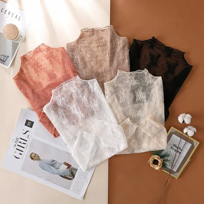 Sexy Women Mesh T-Shirts Transparent Lace Blouse Long Sleeve See Through Tops For Women Bottoming Shirt Sheer Tees Body Crop Top