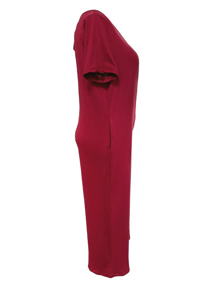 Plus Size 0XL-5XL Summer Rompers Overalls Women's Solid Color Jumpsuit with Pockets Casual Fashion Short Sleeve Jumpsuits