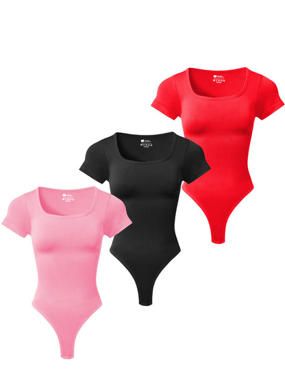 Women Plus Size Square Neck Short Sleeve Bodysuit Tummy Control Body Shaper Seamless Slimming Fashion Shapewear Jumpsuit