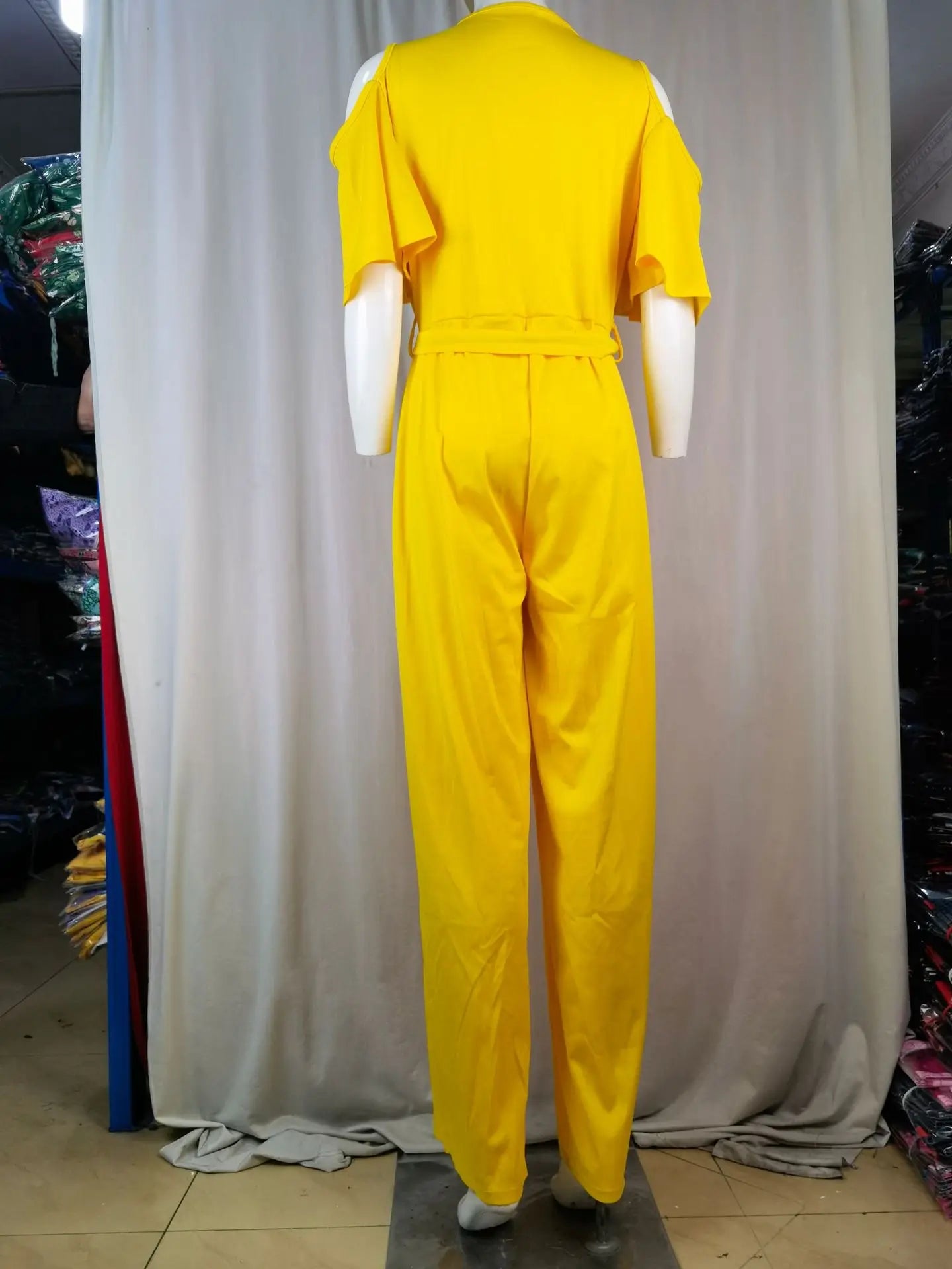 2024 Spring/Summer New Women's jumpsuit loose and elastic V-neck off shoulder waist loose wide leg pants for women's clothing