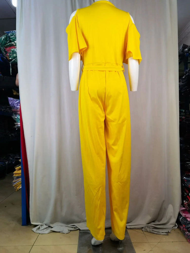 2024 Spring/Summer New Women's jumpsuit loose and elastic V-neck off shoulder waist loose wide leg pants for women's clothing