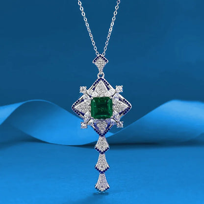 New Luxury 18K Solid Platinum PT950 certifid10*10mm spliced   green necklace women's clavicle chain retro style pendant