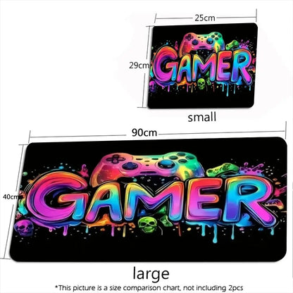 Extra Large XXL Full Desk Mouse Pad, Neon Rainbow Game Controller Gamer for PC Laptop E-sports Gamers Office Home Decor