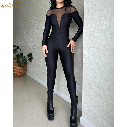 Women Sports Fitness Long Sleeve One-Piece Yoga Jumpsuits Black Sexy Tight Fitting High Waist Workout Suits