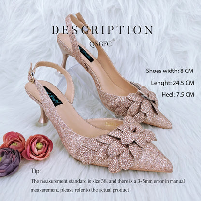 African Fashion Green Ladies Matching Shoes and Bags Nigerian Best Sell Women's Pointed Toe High Heels Commuter Wearable