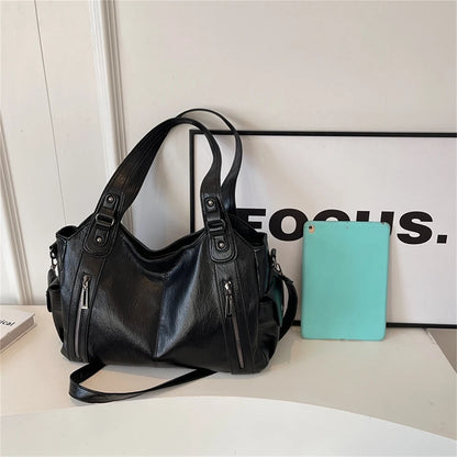 New Large Capacity Soft Leather Women's Handbag Fashion Trend Designer Women Shoulder Bag Simple Retro Female Travel Bags Sac