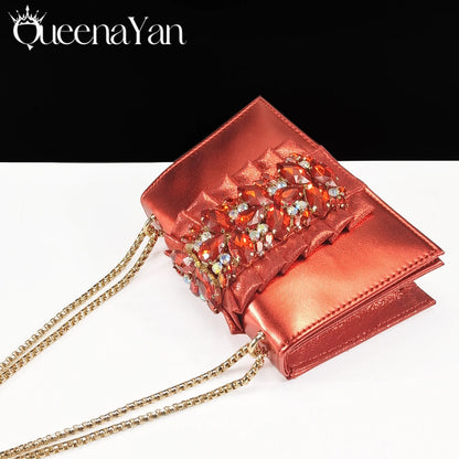 Queena Yan New Arrival Mature Elegant Silver Color Rhinestore Design Party Wedding Lady Shoes and Bag Set for Platform Design