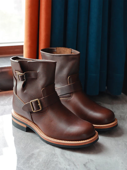American Casual Engineer Boots Motorcycle Boots Men's Leather Outdoor Boots Goodyear Craftsmanship