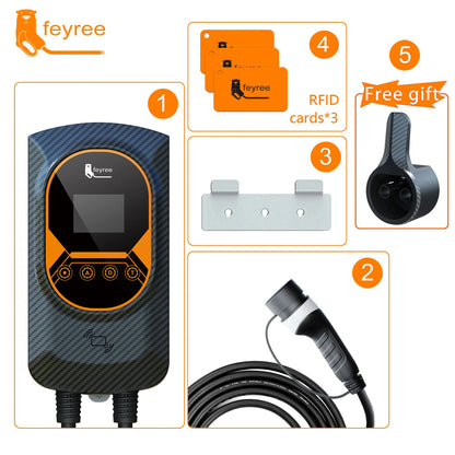 Feyree EV Charging Station 32A Electric Vehicle Car Charger EVSE Wallbox Wallmount 7.6/11/22KW Type2 Cable IEC62196 APP Control