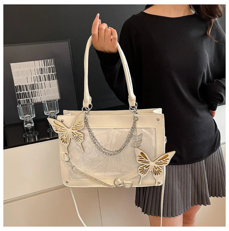 Sweet Y2k Lolita Butterfly Chain Shoulder Bags Trendy Gothic Harajuku Ita Bag Japanese Chic Women Transparent Handbags Crossbody