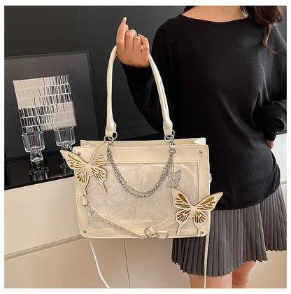 Sweet Y2k Lolita Butterfly Chain Shoulder Bags Trendy Gothic Harajuku Ita Bag Japanese Chic Women Transparent Handbags Crossbody