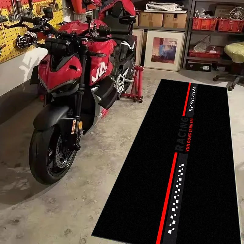 VIKAMA Red Stripe Racing Pit Mat Waterproof Anti Slip Wear Resistant Rug For Garage Motorcycle Maintenance Parking Carpet
