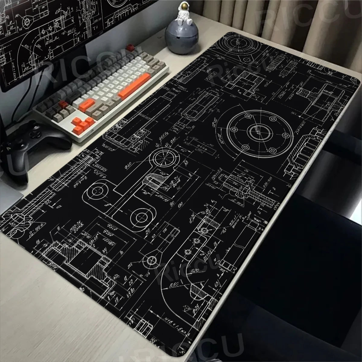 Engineer Mechanical Drawing Mousepad Black Large Mouse Pad HD XXL Minimalism Mousemat Rubber Carpet Desk Mat PC Gaming Accessory