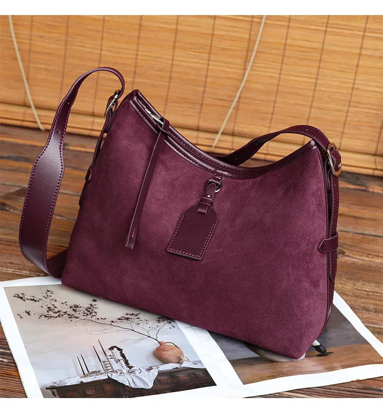 Winter Women's Natural Suede Leather Classic Underarm Bag Female Soft Cowhide Durable Handbags Ladies Luxury Designer Bags