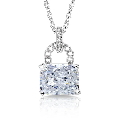 925 Sterling Silver Elegant Fashion High Carbon Diamond Ice Flower Cut Small Lock Pendant Necklace Daily Versatile