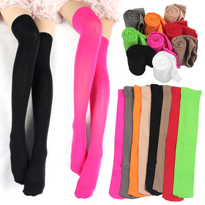 Neon Color Thigh High Stockings Women Sexy Stockings Orange Green Red Gray Evening Party Wear Knee High Socks for Women Girls