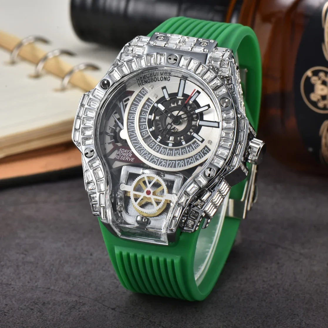 Business Full Diamond Case Luxury Top Mens Watches Rubber Strap Color Creative Decorative Quartz Watch Men AAA Clocks Relogio