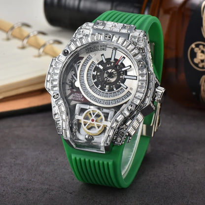 Business Full Diamond Case Luxury Top Mens Watches Rubber Strap Color Creative Decorative Quartz Watch Men AAA Clocks Relogio