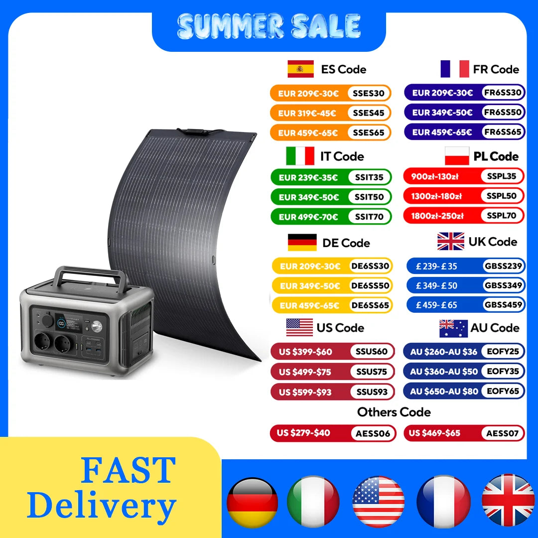 ALLPOWERS R600 LiFePO4 Battery Solar Generator 299Wh 600W Portable Power station & Solar panel 100W for Home Backup RV Camping