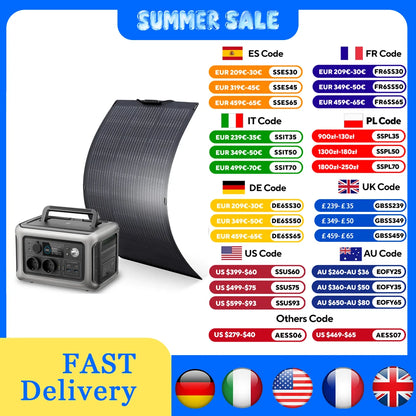 ALLPOWERS R600 LiFePO4 Battery Solar Generator 299Wh 600W Portable Power station & Solar panel 100W for Home Backup RV Camping