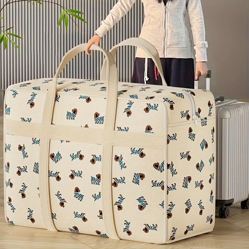 1pc Foldable Luggage Organizer Bag with Cute Puppy Pattern,Large Capacity Space-Saving Travel Storage Bag,Durable Polyester bag