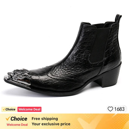 Fashion Luxury Men Boots Genuine Leather Ankle Sanke Boots Men Italian Business Dress Shoes Pointed Toe Cowboy Boots