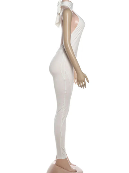 Kliou Sexy Backless Jumpsuits Woman Bandage Halter Turtleneck Sleeveless Skinny Peach Hip Hot Girls High Street Fashion Overalls