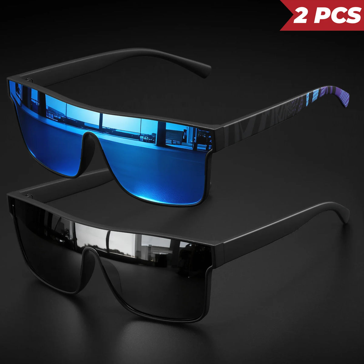 2PCS Classic Fashion Square Sunglasses - Patterned Temples, UV400 Unisex for Cycling, Running & Travel