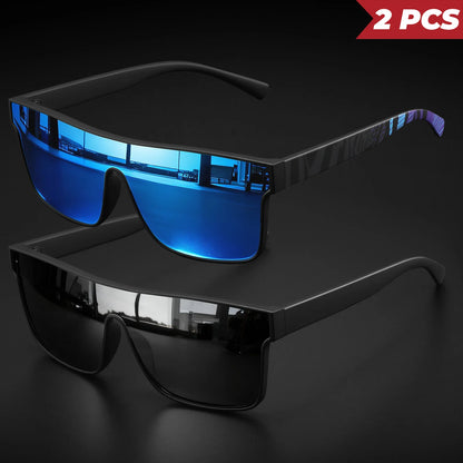 2PCS Classic Fashion Square Sunglasses - Patterned Temples, UV400 Unisex for Cycling, Running & Travel