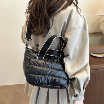 2025 Winter Luxury Quilted Tote Bag Women Fashion Down Puffer Shoulder Bag Large Capacity Crossbody Messenger Purse Nylon Gift