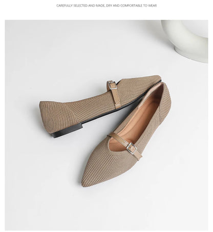 Women's flat shoes with pointed soft knitted sole breathable and comfortable shoes Spring and Autumn 2024 new model