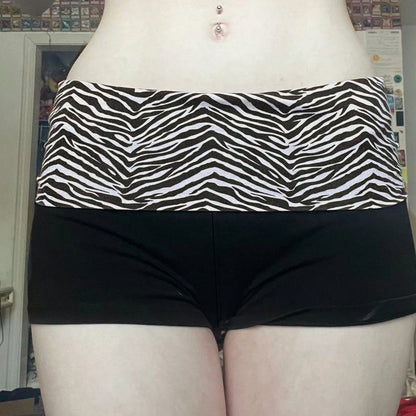 SUCHCUTE  Casual Zebra Print Elastic Shorts Female Skinny Low-waisted Mini Short Y2K Harajuku Slim Bottoms Summer Homewear 2025