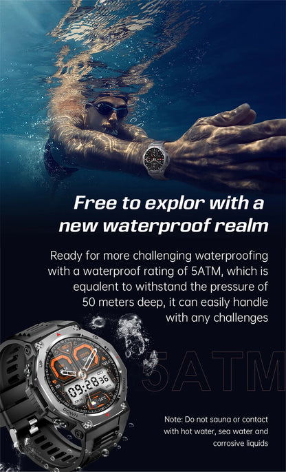 2026 New Military Active Edge Smart Watch Men 10ATM Waterproof GPS Motion Track 100+Sport Modes Heart Rate HD BT Call Smartwatch