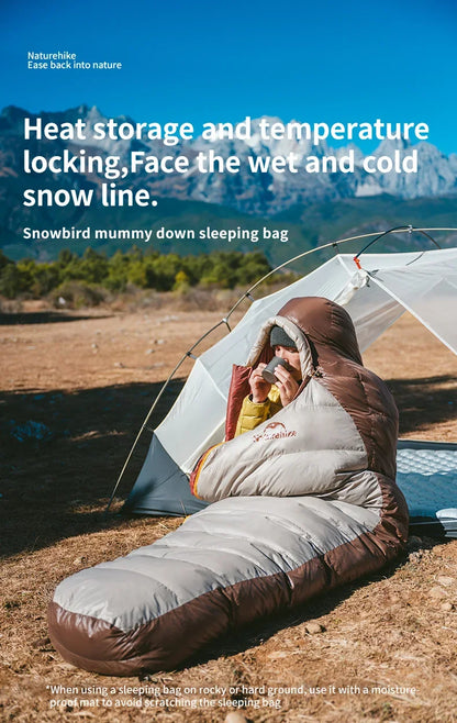 Naturehike SnowBird Down Sleeping Bag Ultralight Waterproof Mummy Sleeping Bag Winter Duck Down Sleeping Bag SP400 SP700 SP1000