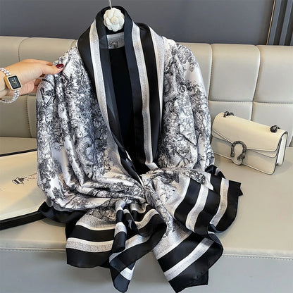 180*90cm Large Silk Satin Scarf Women Fashion Printed Scarf Spring And Summer Styles New Shawl Wrap Female Hand 2025 NEW