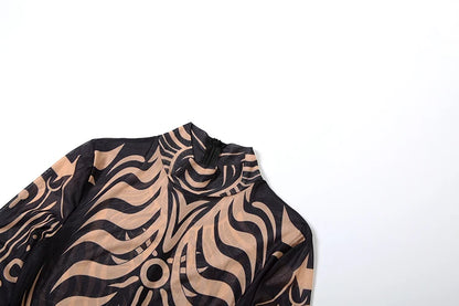 Weird Puss Sexy Striped Print Jumpsuits Women Wild Style Turtleneck Full Sleeve Midnight Party Club Stretch Streetwear Overalls