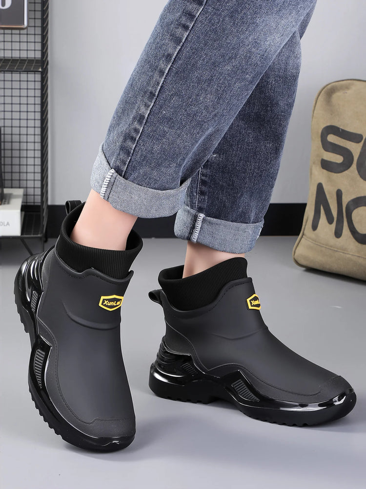 Men Women Winter Waterproof Rain Boots Fleece Warm Snow Sock Cuff Anti Slip Ankle Boots Outdoor Work Garden Shoes Size 36-46