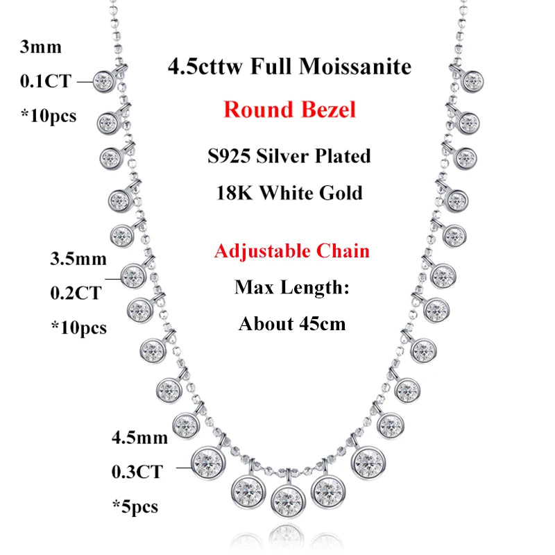 EWYA 3 Claw All Round Cut Moissanite Tennis Necklace Women Man s925 Silver Full Lab Diamond Bridal Party Link Neck Chain Gift