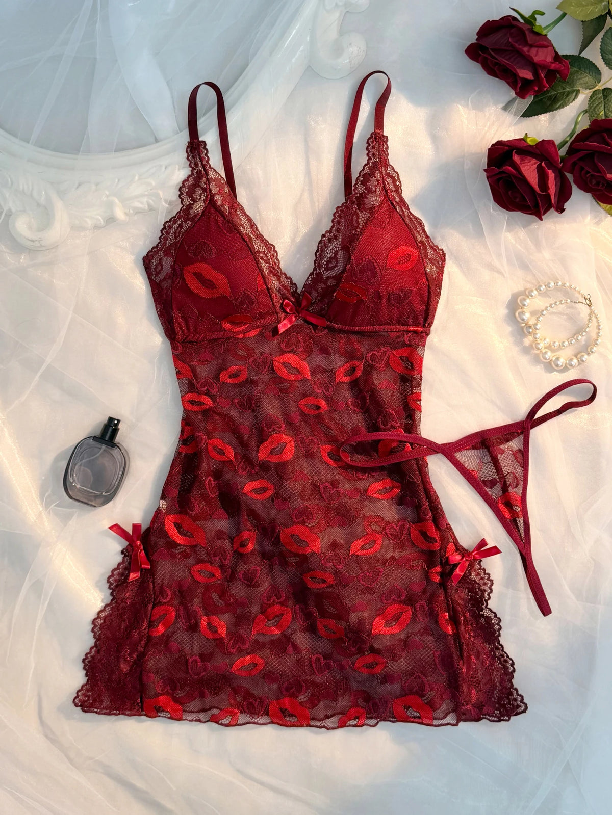 Hot Sexy Women Lace Nightgown Set See Through Pajamas Dress Sexy Deep V Home Valentine's Day Gift Sleeping Skirt Dress