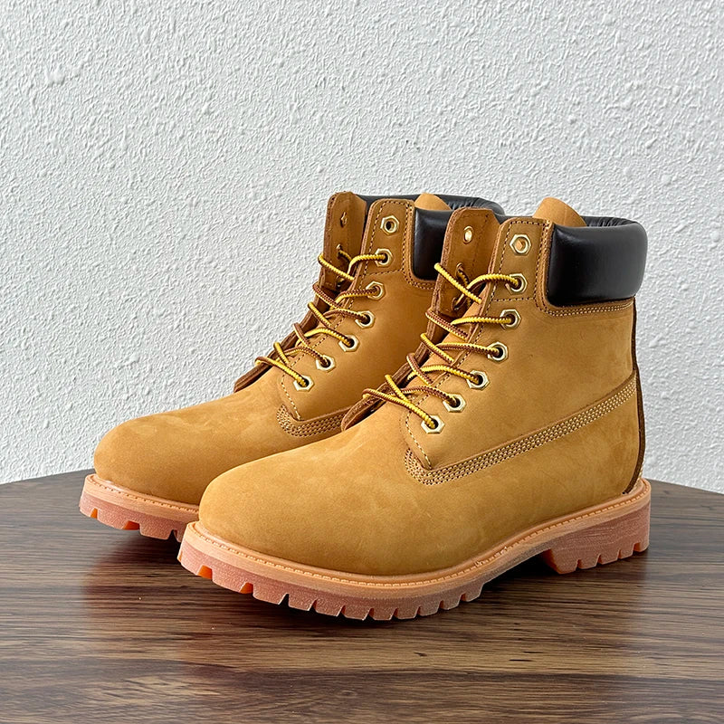 Handmade Genuine Leather Men Shoes Ankle Work Boots Outdoor Hiking Desert Boots Plush Warm Comfortable Snow Boots