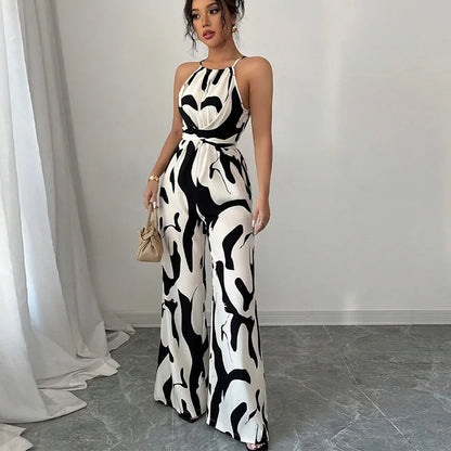Summer Women's Sexy Halter Neck Jumpsuit Casual Pants Jump Suits For Women Geometric Print Jumpsuit Party Outfits For Women