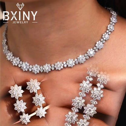 BXINY Luxury Sunflower Moissanite Jewelry Set Necklace&Bracelet 100% S925 Silver Certified Diamond for Women Bride Wedding Gifts