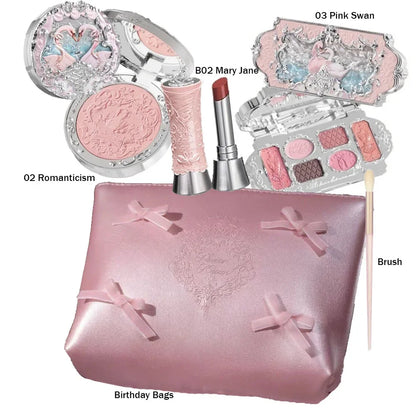 Makeup Flower Knows Set Swan Ballet Series Six Color Eyeshadow Palette Embossed Blusher Shine Lipstick Kit With Bag All In